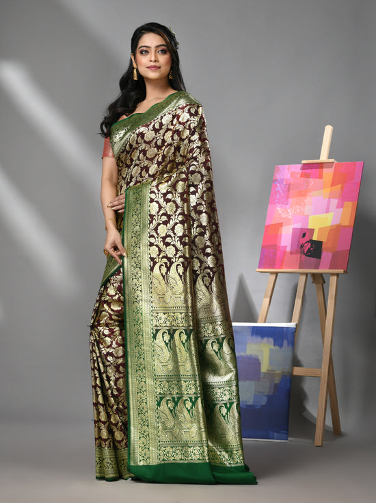 Dark Chocolate Silk Banarasi Saree With Zari Woven Designs-MA52BSL441050055