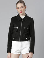 Women Black Solid Tailored Jacket-CHN-973-Black