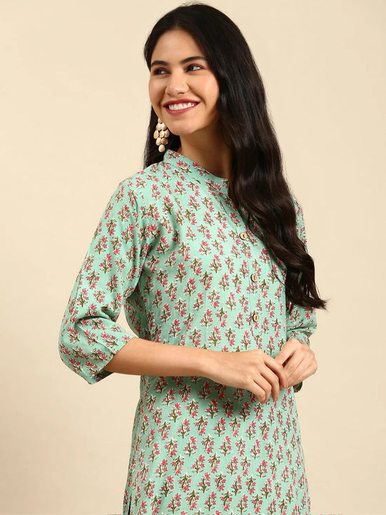 Women's Green Printed Straight Kurta-GW-500-M-Seagreen