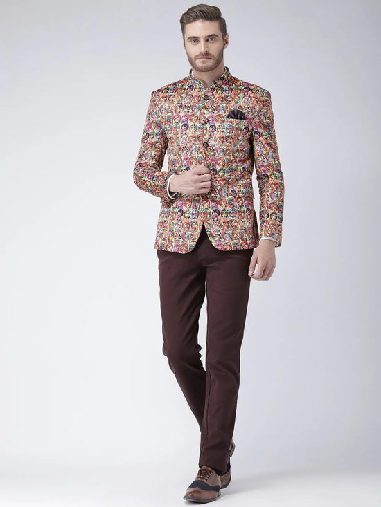 Hangup Men Standard Printed Men Formalwear-D445ButtonBlazer