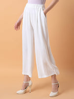 Women Solid White Pleated Loose Fit Trouser-1090-White