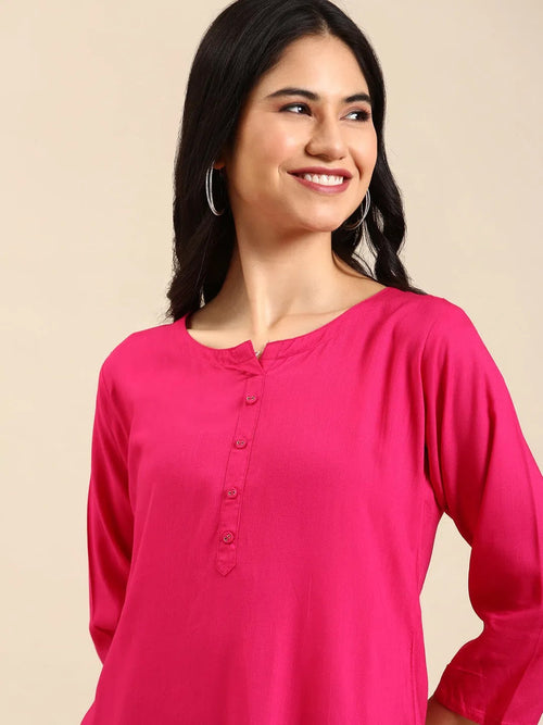 Women's Pink Embellished Straight Kurta-BGR-612-Pink