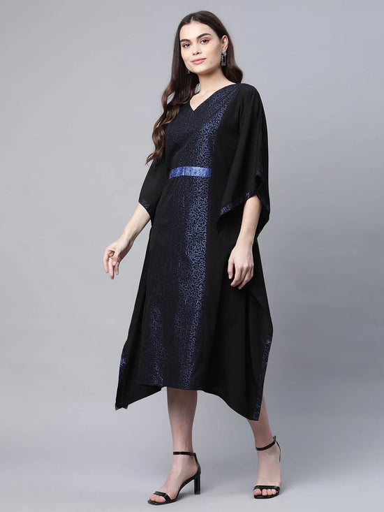 Ahalyaa Women Black Crepe Glitter Printed Kaftan Kurta