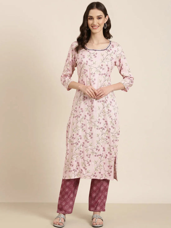 Women Pink Floral Kurta Set-RF-1402-Pink