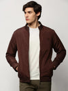 Men Brown Solid Casual Bomber Jackets-ZD-3406-Coffeebrown