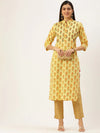 Women's Yellow Printed Straight Kurtas-AT-038-K-Yellow