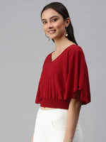 Women Maroon Solid Crop Cape Top-AE-10234-Maroon