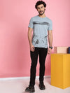 Venitian Men Printed Round Neck Grey Cotton Lycra T-Shirt