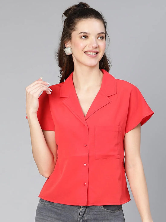 Red Bound Open Collared Women Shirt