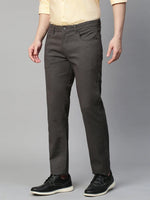 Genips Men's Grey Cotton Stretch Rico Slim Fit Self Design Casual Chinos