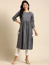 Women's Grey Printed Anarkali Kurta-MRF-2006-Grey