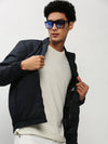 Men Navy Solid Casual Bomber Jackets-ZD-3604-Navyblue