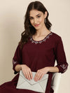 Women Burgundy Solid Straight Kurta-DF-1202-Burgundy