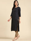 Women's Navy Blue Printed Straight Kurta-GW-3501-Navyblue