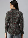 Women's Black Printed Shirt-AE-10198-Black