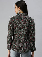 Women's Black Printed Shirt-AE-10198-Black