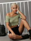 Women's Green Solid Fitted Crop Top-TG-2020-Olive