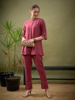 Women Pink Sleeves Embroidered Shirt With Palazzos