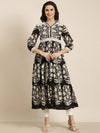 Women Anarkali Black Floral Kurta-ON-752-Black