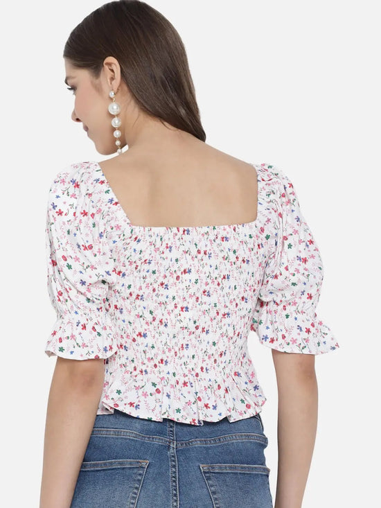 White Floral Smoking Top