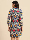 Front tie up shirt dress in Blue and Pink Ikkat Print