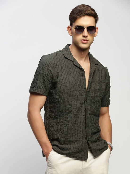 Men Green Solid Shirt-CALIGO-1766-Olive