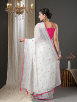 Saree Mall Women's Cotton  White Embroidered Designer Saree With Blouse Piece-10KAVI1002