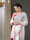 Saree Mall Women's Cotton  White Embroidered Designer Saree With Blouse Piece-10KAVI1002