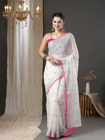 Saree Mall Women's Cotton  White Embroidered Designer Saree With Blouse Piece-10KAVI1002