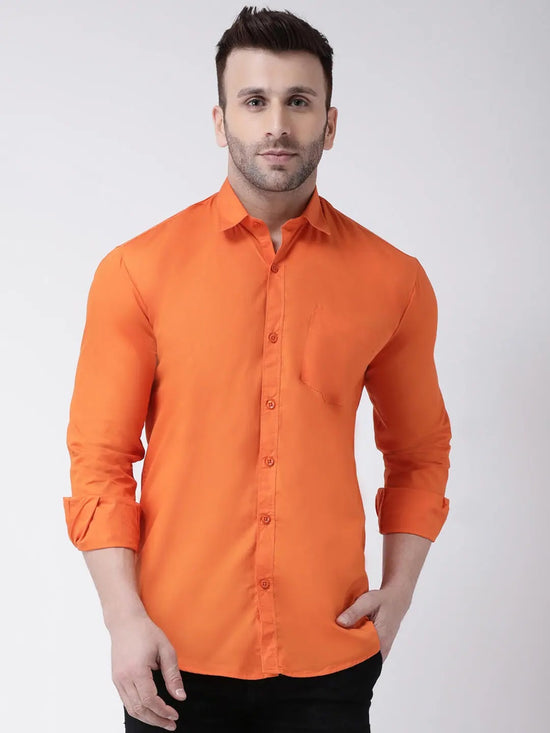 Hangup Men Slim Solid Shirts-CollarOrangeShirt