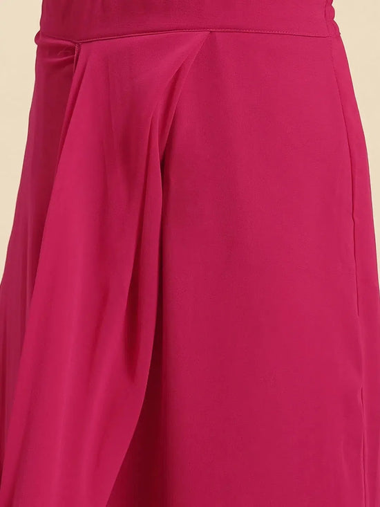 Blouse with prestiched frill gown in Magenta