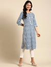 Women's Blue Printed Straight Kurta-HO-919-Blue