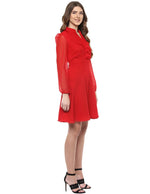 Frill collar Flare Dress in Red