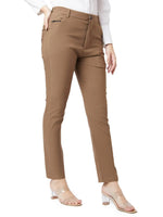 Smarty Pants Women's Cotton Lycra Ankle Length Brown Color Formal Trouser