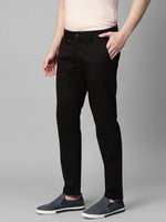 Genips Men's Cotton Stretch Caribbean Slim Fit Self Design Black Trousers