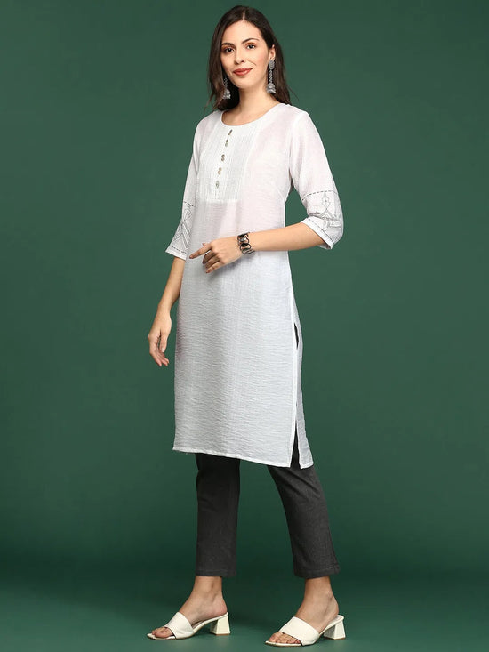 Women's White Solid Straight Kurta-DF-1199-White