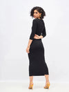 Women Black Waist Ruched Bodycon Maxi Dress