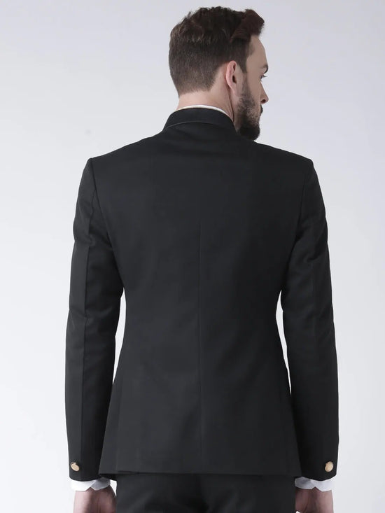 Hangup Men Standard Solid Men Formalwear-FawnBttnBlackBlazer