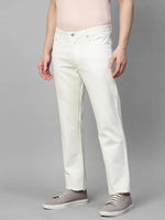 Genips Men's White Cotton Stretch Rico Slim Fit Solid Casual Chinos