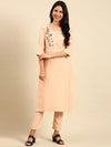 Women's Peach Embroidered Kurta Set-SKC-883-Peach