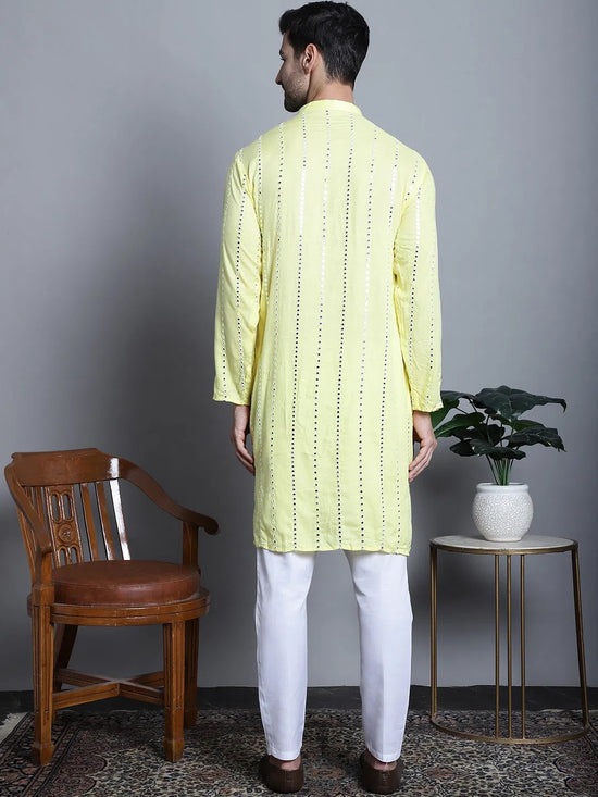 Men's Embroidered Mirror Work Kurta Payjama Sets-JOKP-P-694Lemon