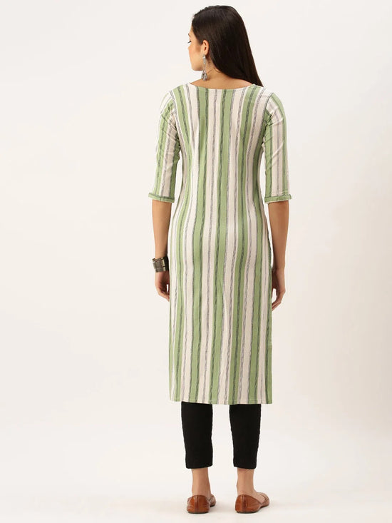 Women's Green Striped Straight Kurta-SKC-3235-Greenwhite