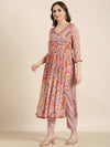 Women Anarkali Peach Ethnic Motifs Kurta and Trousers Set Comes With Dupatta-BC-SK-1829-Peach