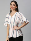 Women's Pink Striped Tops-AE-103004-Pinkwhite