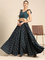 Flared Skirt with Crop Top in Navy