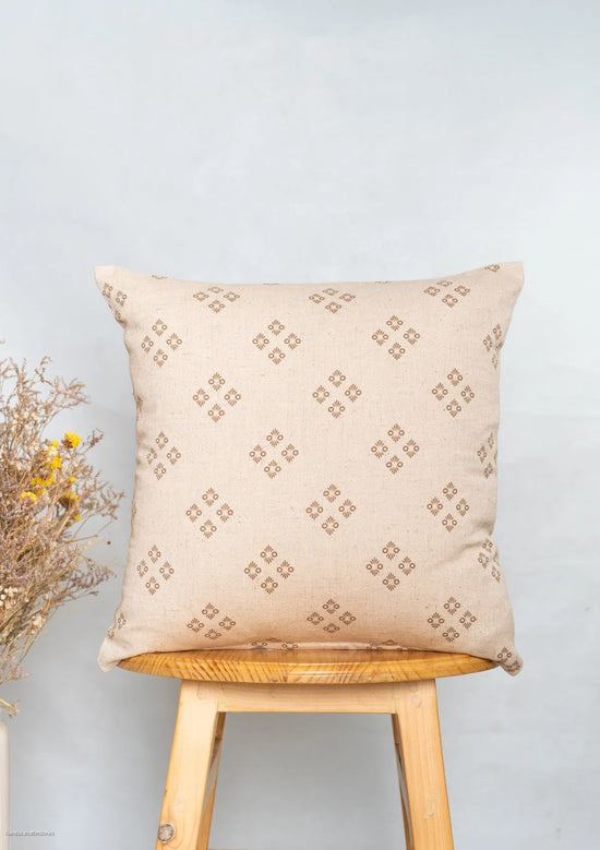 Harvest linen minimal print cushion cover for sofa - Brown-240451018