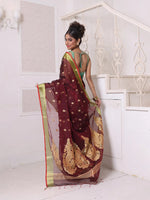 Maroon Cotton Saree With Zari Borders-MA64BCT401190050