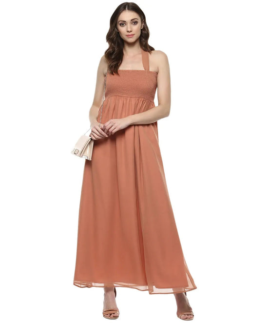 Smocking yoke Maxi gown in Dusty Pink