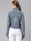 Women Blue Solid Denim Jacket-GZ-5555-Blue