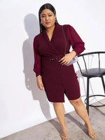 Women Maroon Front Belt Bodycon Dress